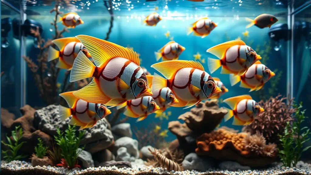 Beautiful Angelfish Community in the Fish Tank