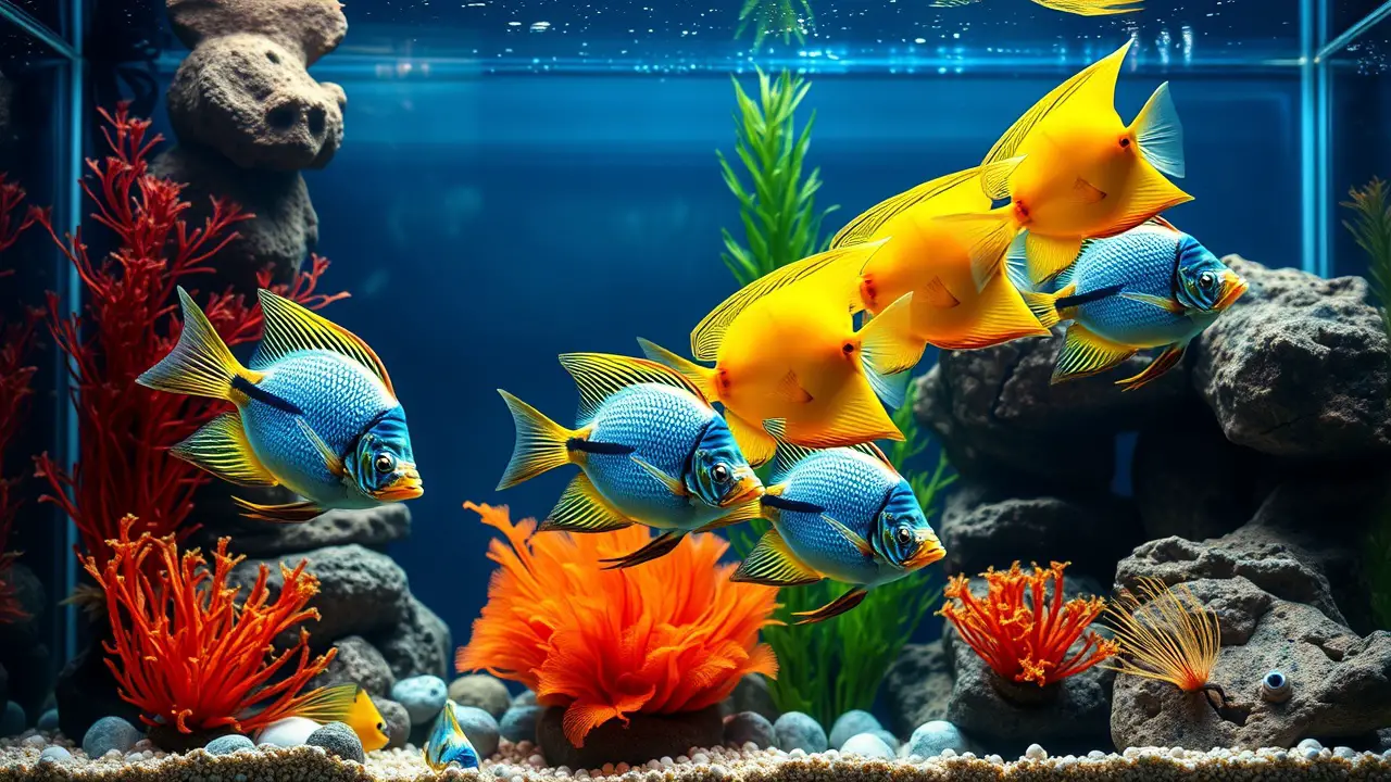 Beautiful Angelfish Community in the Fish Tank