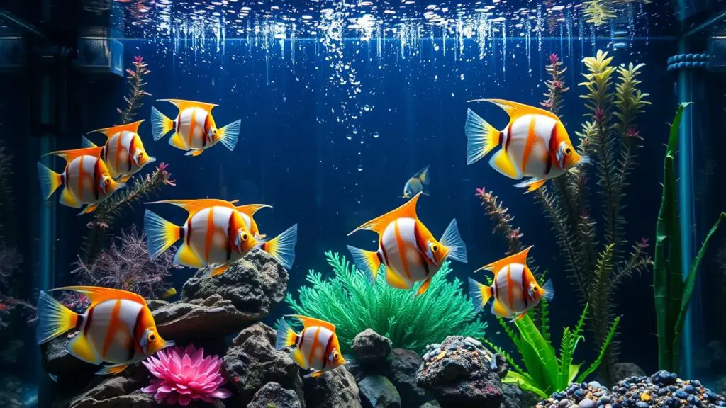 Beautiful Angelfish Community in the Fish Tank